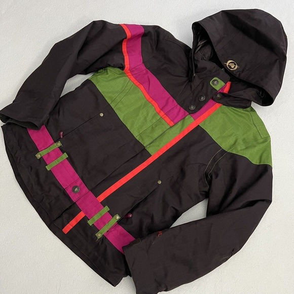 Obermeyer Girl Brown Color Block Bella Hooded Ski Snowboarding Jacket Juniors 12 - Picture 2 of 10